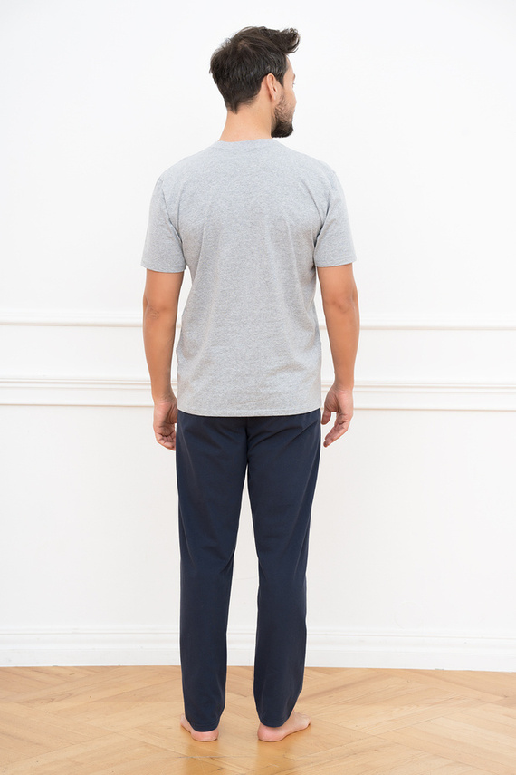 Piżama Męska krótki rękaw, długie spodnie Alcest Italian Fashion - granatowy