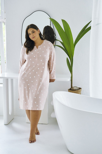 Damska koszula nocna Taro Nori 3469 – bawełna, różowa, z długim rękawem – komfort na co dzień