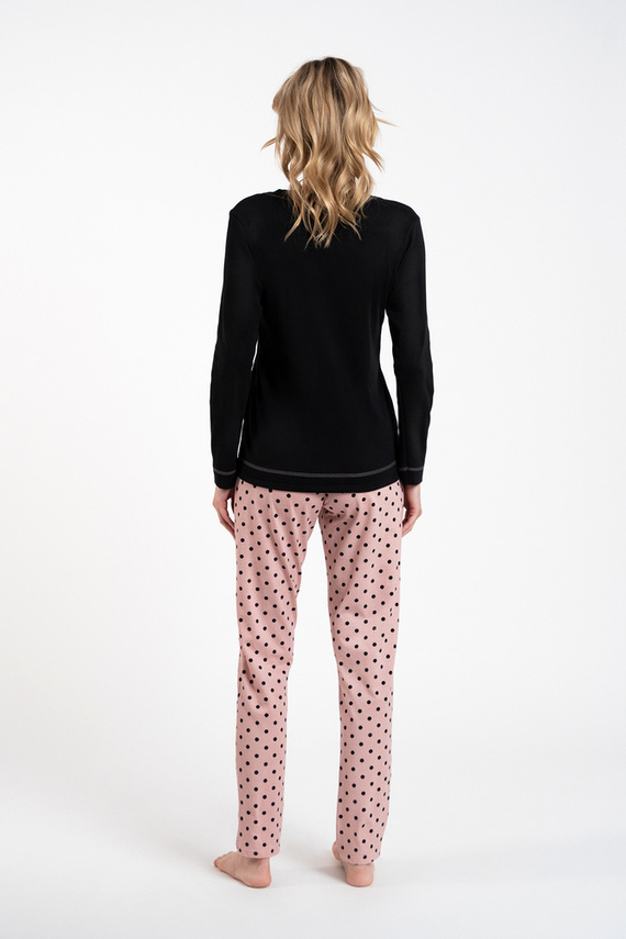 Piżama Damska długi rękaw, długie spodnie Bonilla Italian Fashion- czarny/druk