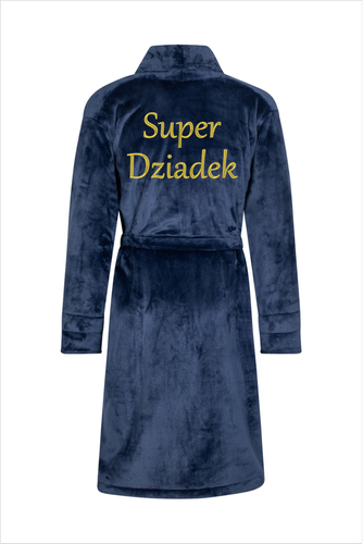 Szlafrok męski Super Dziadek ByShelly - granatowy/złoty