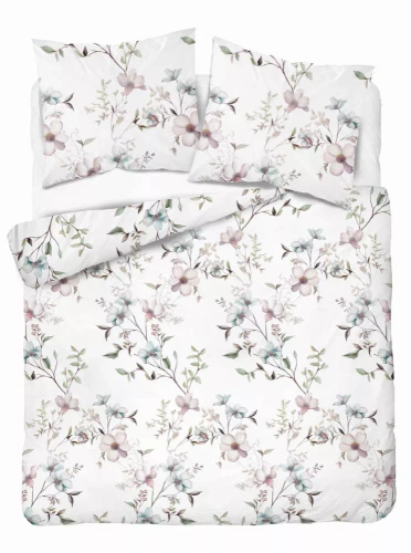 5635 B Detexpol Pastel Flowers biała w kwiaty pudrowe i błękitne pościel flanelowa bawełniana, miękka i przytulna