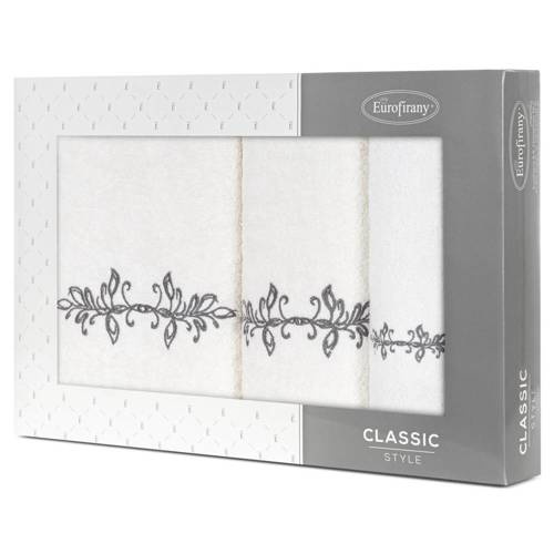 Komplet ręczników Kamelia z haftem z motywem ornamentu Eurofirany kremowy/grafitowy