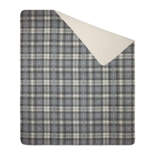 Świąteczny koc narzuta krata Santa Eurofirany  szary/kremowy