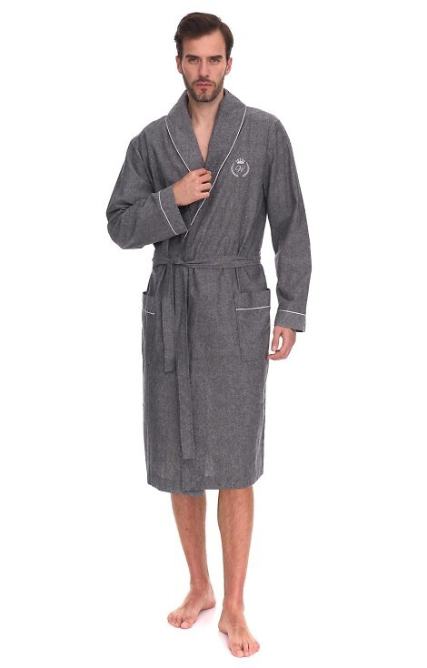 Szlafrok Zeus 2532 L&L – męski, długi, bawełniany, z kieszeniami