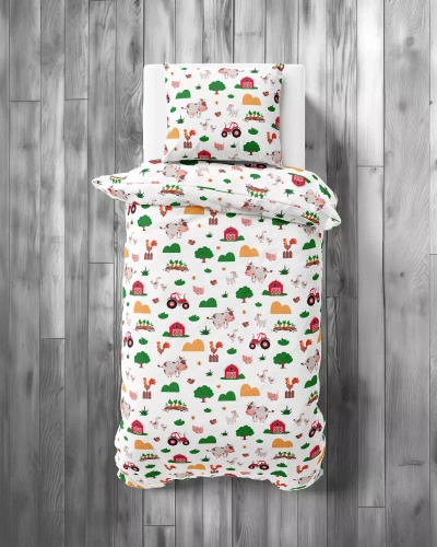 Pościel dziecięca bawełniana 5439 A Wesoła Farma Mała Detexpol biały 