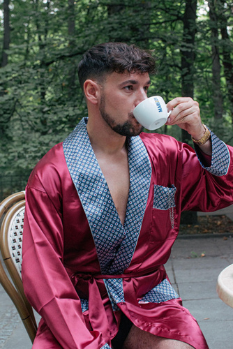 940 Satyna szlafrok męski Forex - bordo