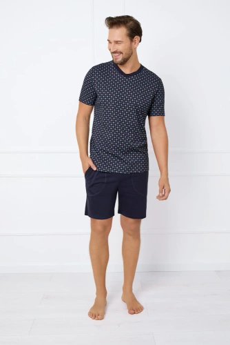 Piżama Męska krótki rękaw, spodenki Gerard Italian Fashion - druk/granatowy