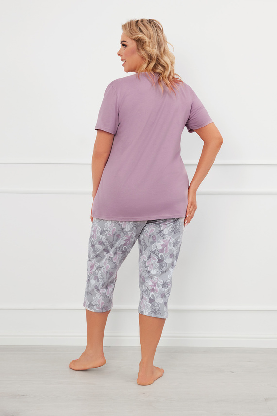 Piżama Damska krótki rękaw, 3/4 spodnie Ibena Italian Fashion - wrzosowy/druk