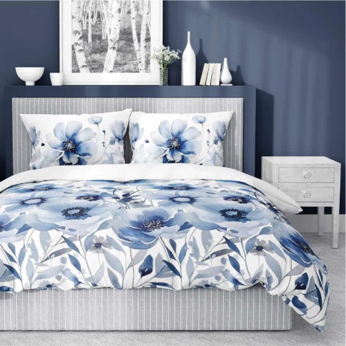 Pościel satynowa kwiaty 4923 A Home Satin Detexpol biały 