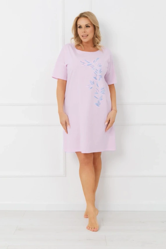 Bawełniana koszula nocna ERULA Italian Fashion plus size krótki rękaw- różowa