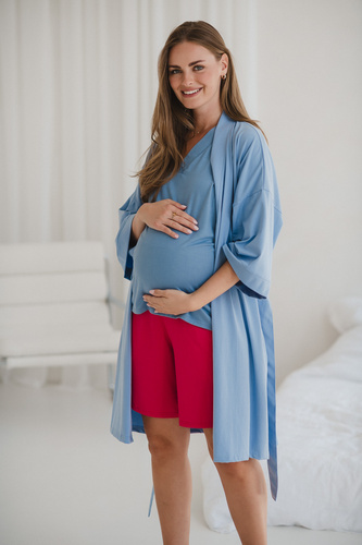 Milk&Love szlafrok ciążowy błękitny– bawełniana dzianina, elastyczny, idealny na połóg