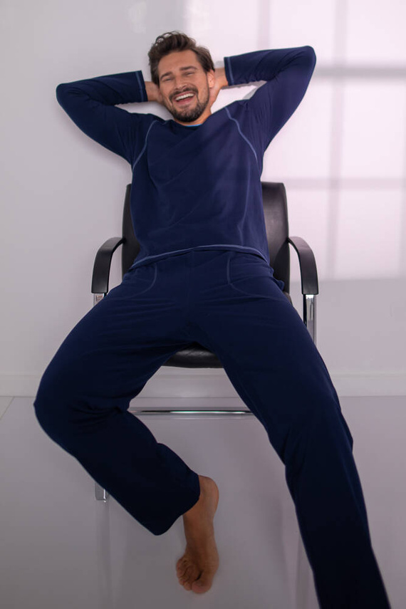 Piżama Męska długi rękaw, długie spodnie Salomon talian Fashion - granatowy/niebieski