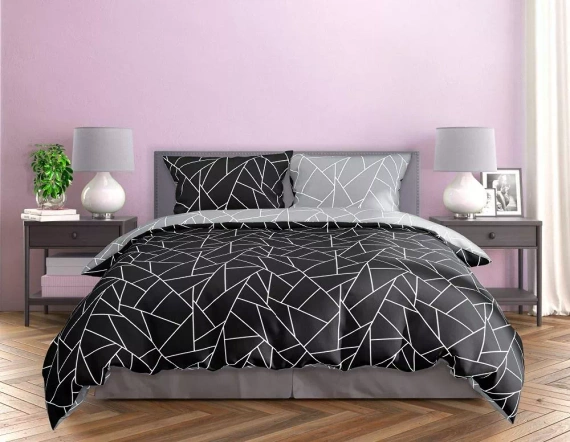 Pościel satynowa geometria Milargo Verde 007 Faro czarny