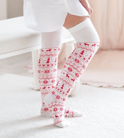 Zakolanówki świąteczne dziecięce Milena 1177.001 – bawełniane, ecru