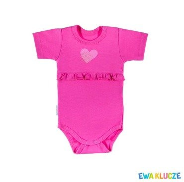 Body krótki rękaw "LOVELY" z falbanką dla dziewczynki Ewa Klucze różowy