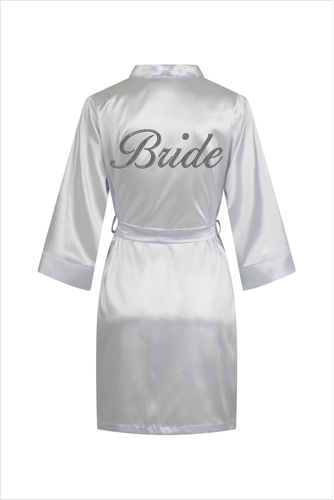 Szlafrok damski satynowy Bride ByShelly - biały/srebrny