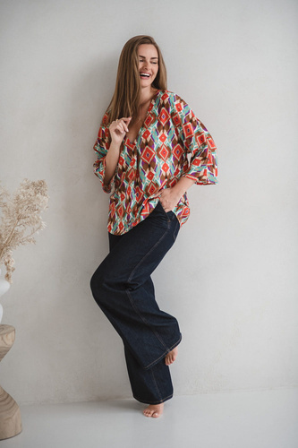 Milk&Love Bluzka ciążowa i do karmienia Bahama Mama w print Boho wiskoza, oversize, rękaw 3/4