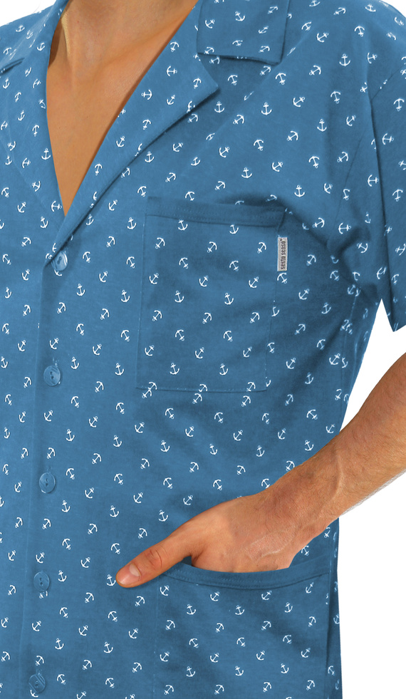 Bawełniana piżama męska, rozpinana Sesto Senso - kotwiczki jeans
