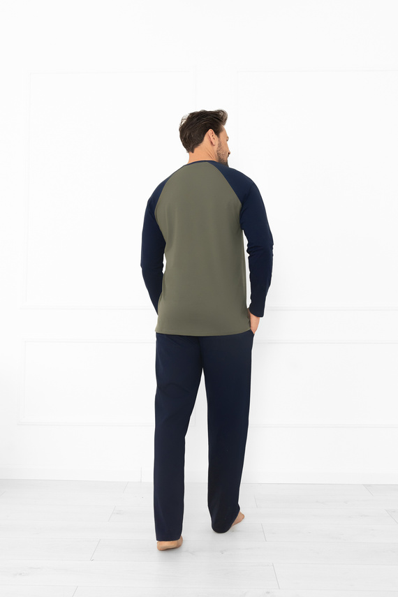 Piżama męska Aleksander Italian Fashion oliwkowy – bawełniana, z kieszeniami