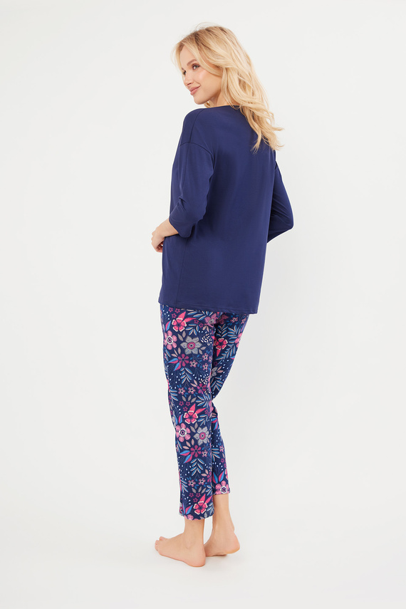 Piżama Damska 3/4 rękaw, 7/8 spodnie Folk Italian Fashion - granatowy/druk