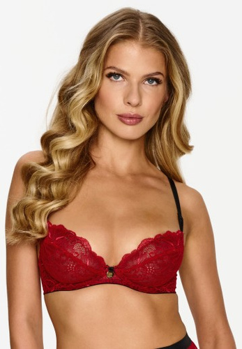 Lupoline 2634 – koronkowy biustonosz czerwony z czarnymi ramiączkami