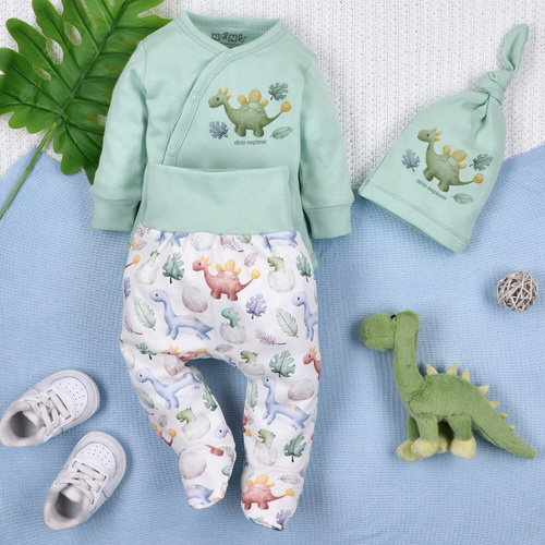 Body niemowlęce kopertowe Dino Explorer miętowy | 100% bawełna organiczna