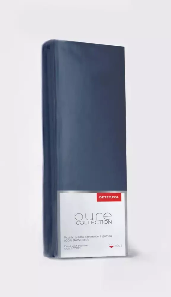 Prześcieradło satynowe z gumką jPure ednobarwne Detexpol denim granatowy