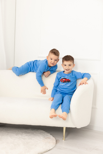 Piżama chłopięca Gordo – komplet bawełniany z nadrukiem samochodu Italian Fashion niebieski 