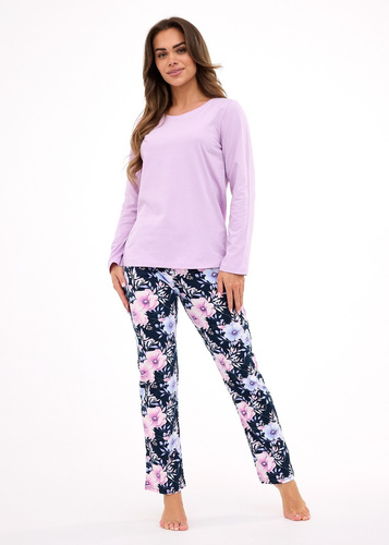 Damska piżama Cornette Natalie 145/462 wrzosowy– bawełna, długi rękaw, klasyczny komfort