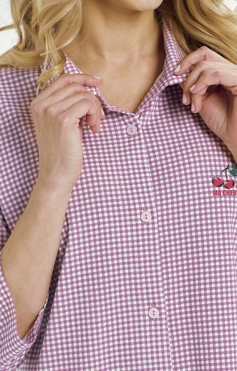 Damska koszula nocna Joliee 3436 Taro – bawełna, kratka, 3/4 rękaw