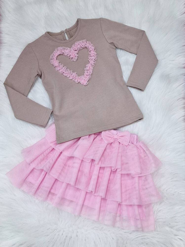 Bluzka długi rękaw Mia Bambarillo beżowy różowe serce