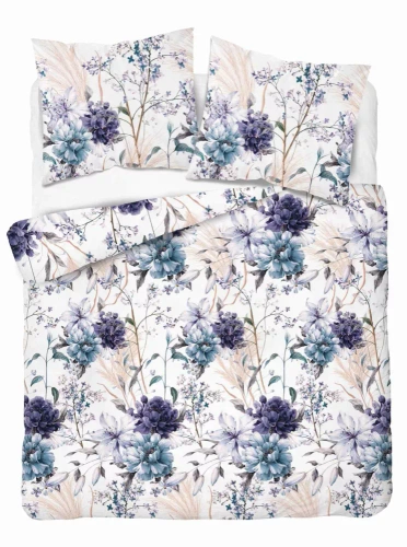 Pościel satynowa akwarelowe kwiaty w odcieniach lawendy 5222 A Detexpol 