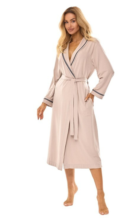 Elegancki szlafrok wiskozowy damski 2506 L&L beżowy - komfort i styl