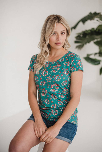 Bluzka do karmienia i ciążowa z krótkim rękawem Milk Shirt Milk&Love zielony w kwiatki