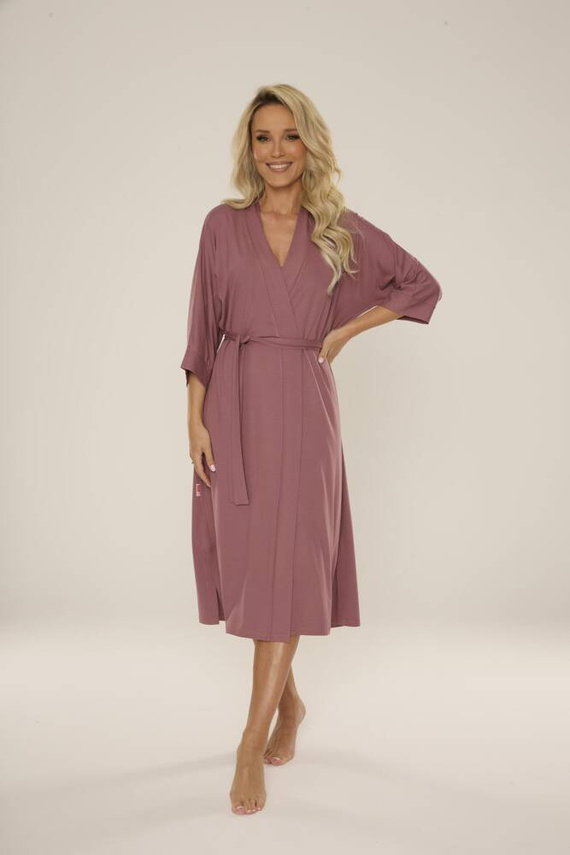 De Lafense Visa 942 – długi, lekki szlafrok damski z wiskozy, jagoda