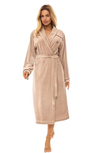 Długi Szlafrok Damski 2508 L&L - beżowy