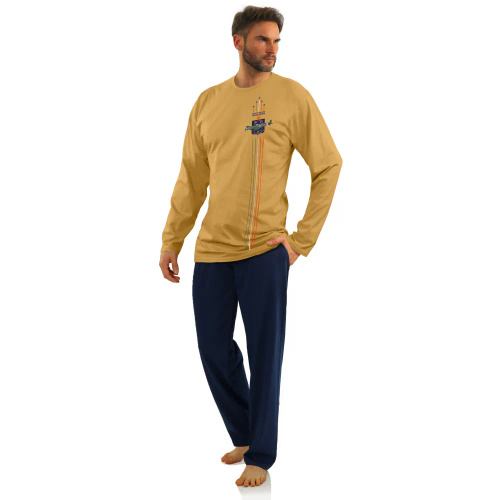 Bawełniana piżama męska długi rękaw 7542 Sesto Senso - musztardowy