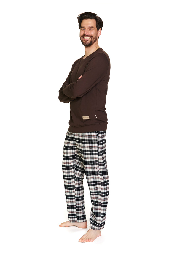 Doctor Nap 7334 – męska piżama bawełniano-flanelowa, krata brownie