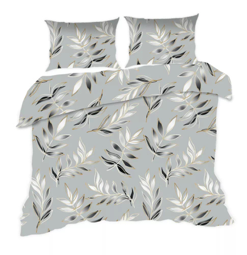 Komplet pościeli bawełnianej Classic E24 Karo 1745N liście szara grafitowa – 100% bawełna, mocny splot, 2 elementy