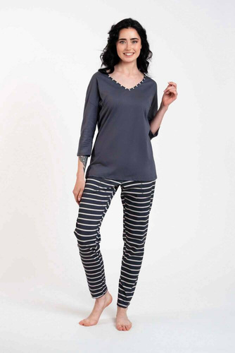 Piżama Damska 3/4 rękaw, długie spodnie Betty Italian Fashion - druk grafitowy/grafitowy