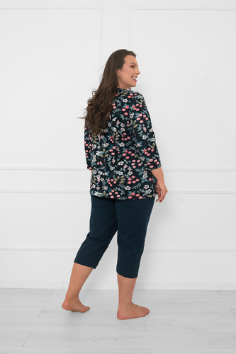 Lucja – kobieca piżama bawełniana 3/4 z kwiatowym wzorem Italian Fashion