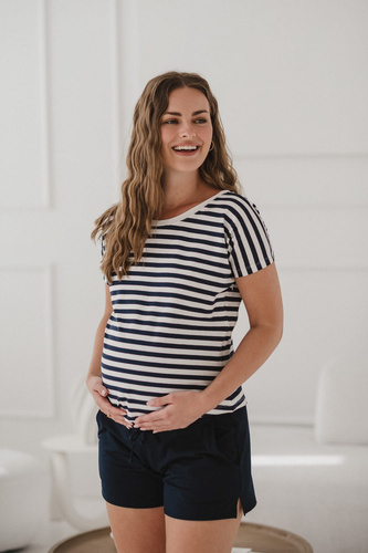 Bluzka Two Ways — ciążowa i do karmienia, dwustronna, krótki rękaw Milk&Love granatowy 