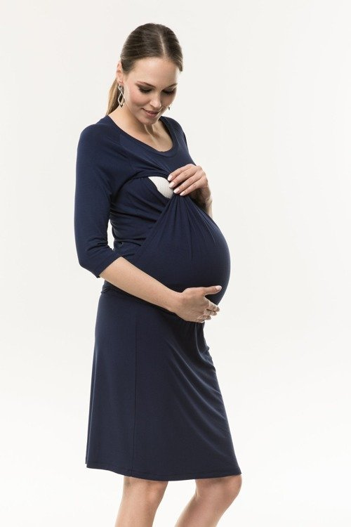 Simple - Sukienka ciążowa i do karmienia rękaw 3/4 Cool Mama pudrowy róż