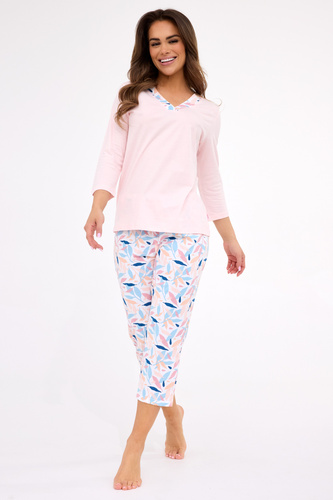 Cornette Nancy DR 389/455 – bawełniana piżama damska, różowa, komplet 3/4