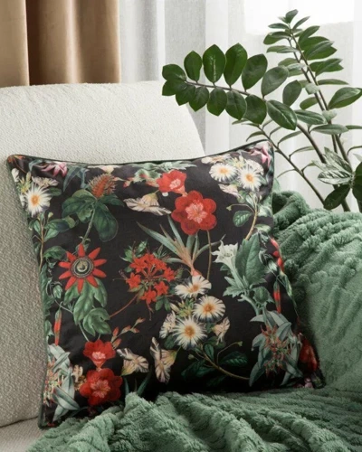 Poszewka welurowa kwiaty Velvet 102 Eurofirany czarny