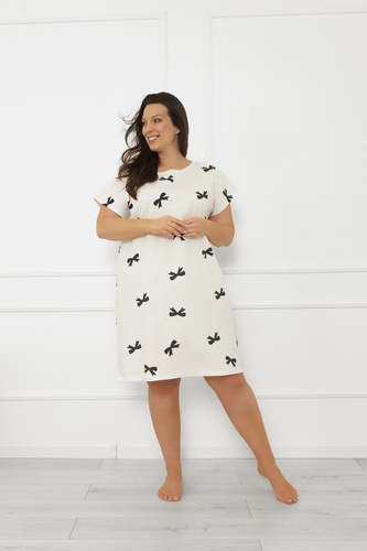 Damska koszula nocna Figaro – bawełna, ecru, krótki rękaw Italian Fashion