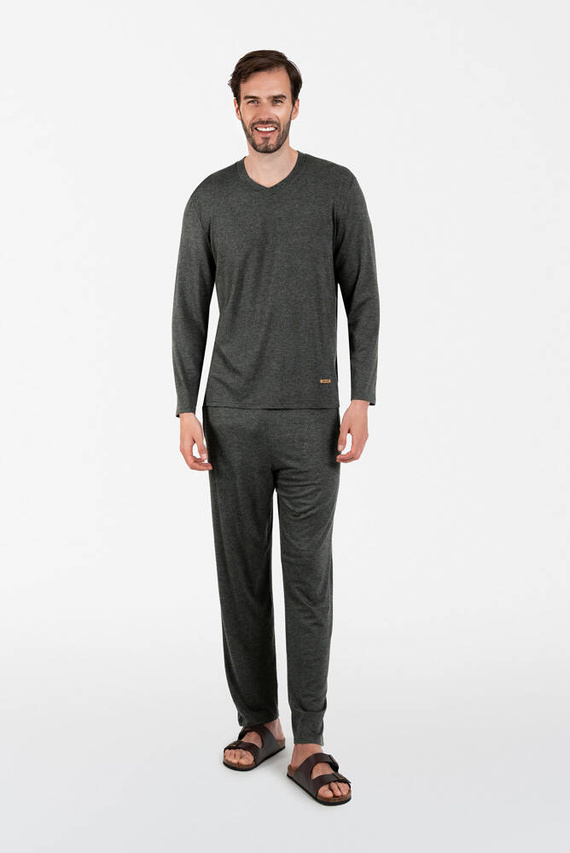 Piżama Męska długi rękaw, długie spodnie Akord talian Fashion - c.melanż