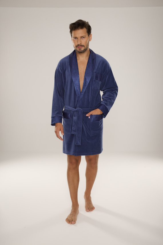 De Lafense Noble 866 – męski szlafrok welurowy z bawełny, krótszy fason