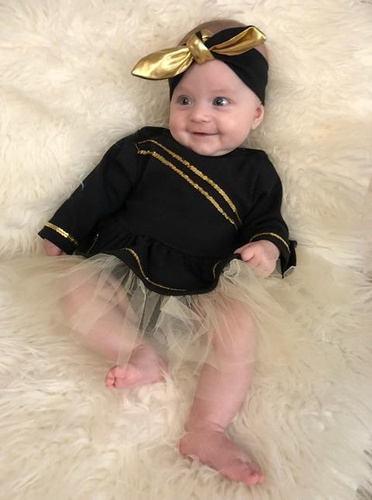 114C Little Star Sukienko-body długi rękaw Marija - czarny/złoty