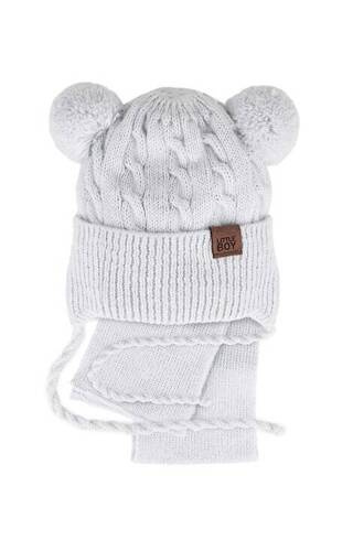 Komplet czapka+szalik 48-313 AJS jasny szary